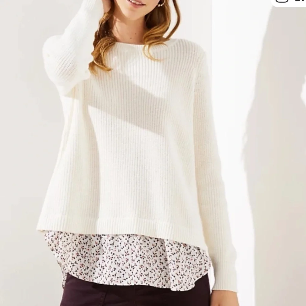 LOFT Meadow split back mixed media sweater, beige size small